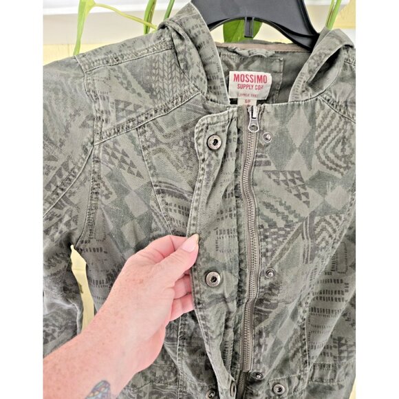 Mossimo Hooded Utility Jacket Women's Small Aztec Print Pockets Zip & Snap - Picture 4 of 7